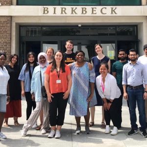 Fifteen people stand outside smiling, they are a combination of Birkbeck students and staff from the STAR team or Birkbeck university